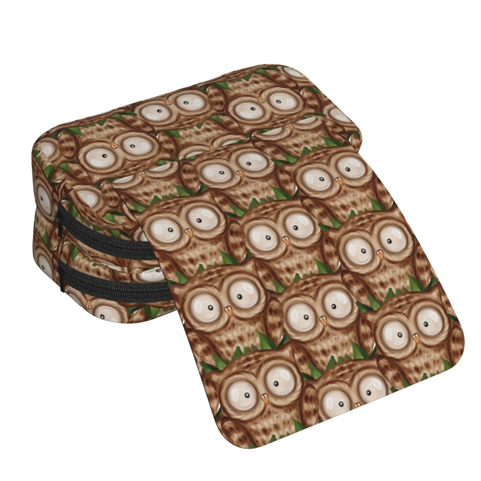 Rateoe Beautiful Owl Pattern Double Clamshell Pen Case, Storage Organizer with Two Zipper Compartments– Holds Up to 50 Pencils & Pens