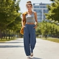 thumbnail image 2 of Feancey Barrel Sweatpants Women High Waisted Casual Baggy Pants Solid Color Loose Fit Wide Leg Pants Fashion Lounge Trouser with Pockets Navy XL, 2 of 10