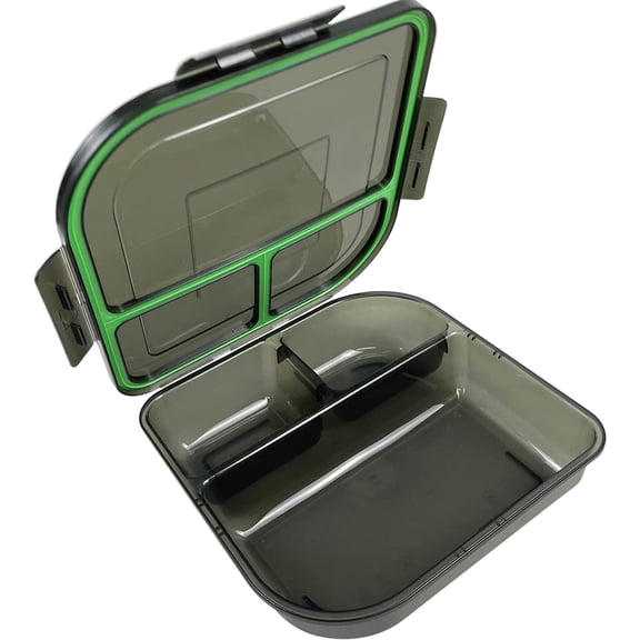 MyGo Container Large To-Go 3-Compartment Food Container, 9-3/8" X 9-3/8" X 2-1/2", Reusable, Microwave Safe, Charcoal/Green