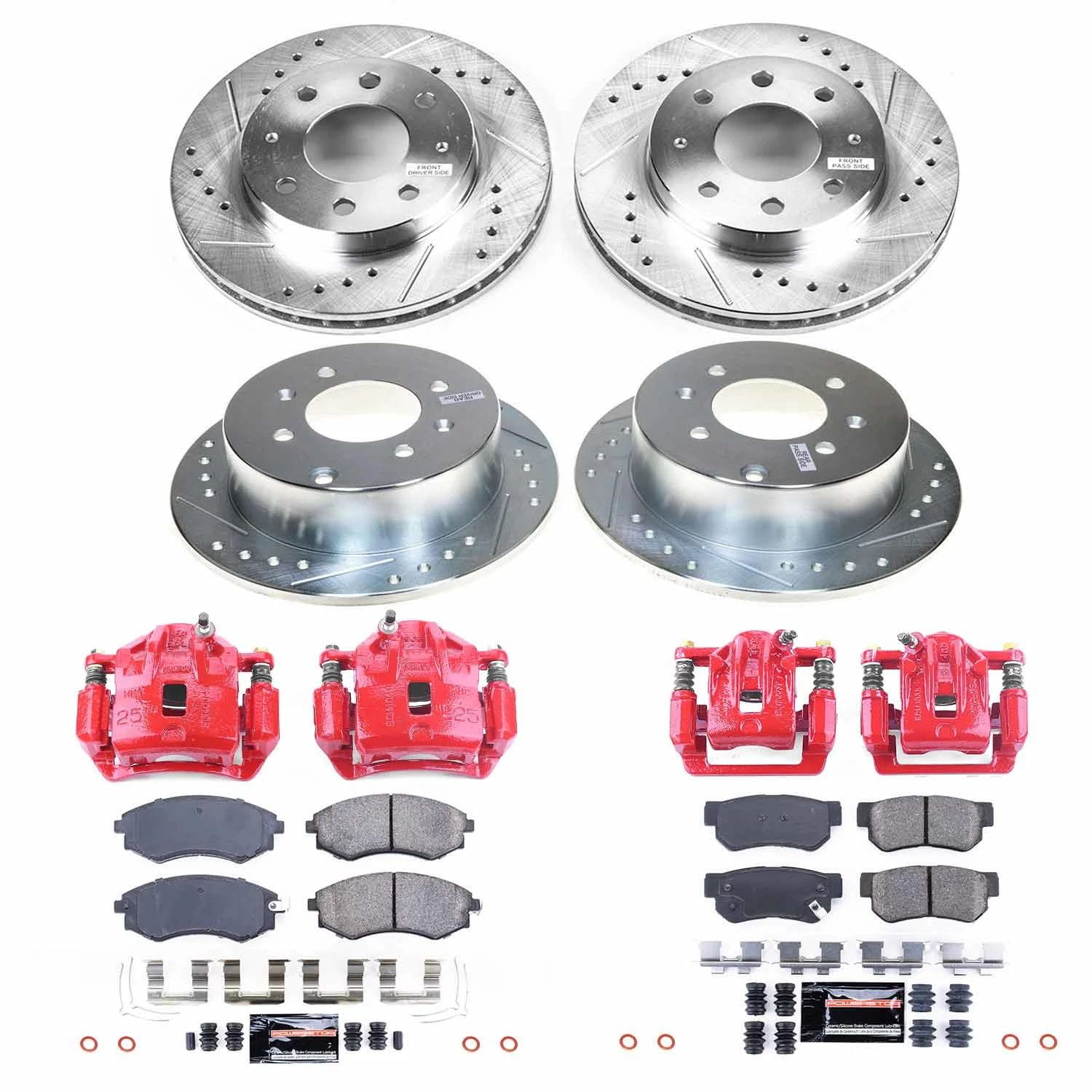 PowerStop Front and Rear Z23 Evolution Sport Brake Pad and Rotor Kit with Red Powder Coated Calipers Fits: HYUNDAI Select Models KC4444