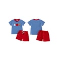 thumbnail image 2 of RUINIXCW Toddler Baby Boy Back to School Outfit Kids Summer Kindergarten Outfits Baby Boys First Day of School Outfit Short Sleeve Apple Pencil Embroidery Striped T Shirt and Shorts Set, 2 of 8