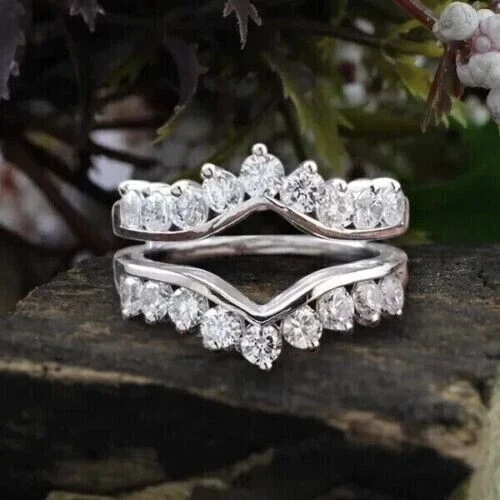 Ring Wrap Enhancer Engagement Moissanite White Cut Round Ct 2 Plated Gold White 14K