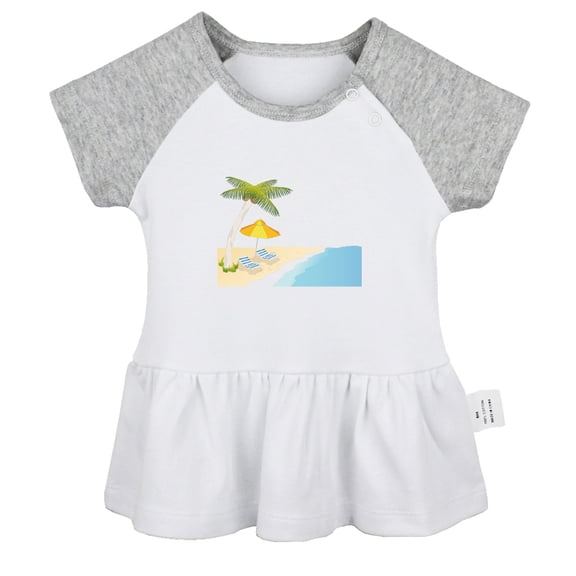 Nature Beach Pattern Dresses For Baby, Newborn Babies Skirts, Infant Princess Dress, 0-24M Kids Graphic Clothes (Gray Raglan Dresses, 18-24 Months)