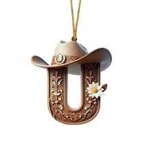 Moocorvic Personalized 26 Initials Christmas Ornaments, Brown Cowboy Style Acrylic Alphabet Christmas Tree Decorations(U)