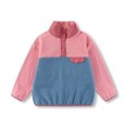 thumbnail image 2 of Kids Fleece Sweatshirt Soft Warm Color Block Half-Button Top Stand Collar for Boys&Girls Cozy Winter Layering Piece,Pink,110, 2 of 8