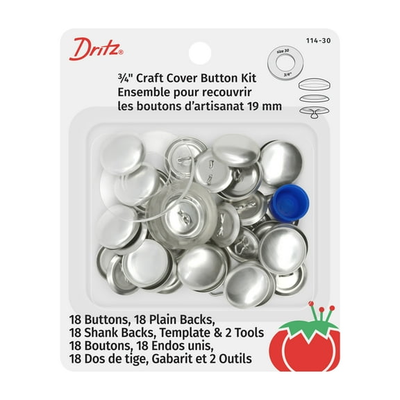 Dritz Craft Cover Button Kit with Tools, 3/4-Inch, 18 Sets, Nickel