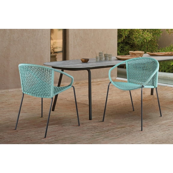 Snack Indoor Outdoor Stackable Steel Dining Chair with Wasabi Rope - Set of 2