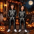 thumbnail image 2 of Krdevn Kids Halloween Classic White Skeleton Hooded Full Zip Jumpsuit Unisex Cosplay with Side Pockets 9-10 Years,Black, 2 of 5