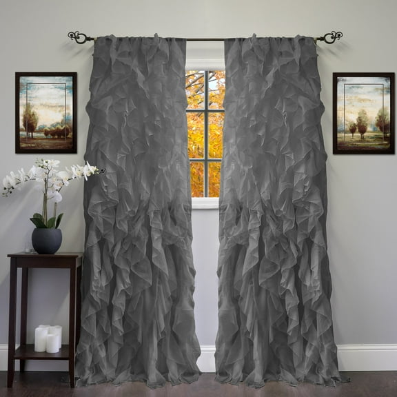 Chic Sheer Voile Vertical Ruffled Tier Window Curtain Single Panel 50" x 96"
