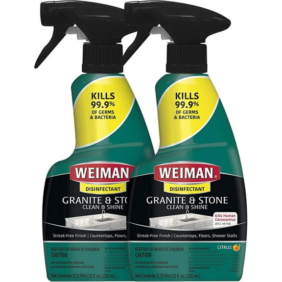 Weiman Disinfectant Granite Daily Clean & Shine - 12 fl oz (2 Pack) Safely Clean Disinfect and Shine Granite Marble Soapstone Quartz Quartzite Slate Limestone Corian Laminate Tile Countertop