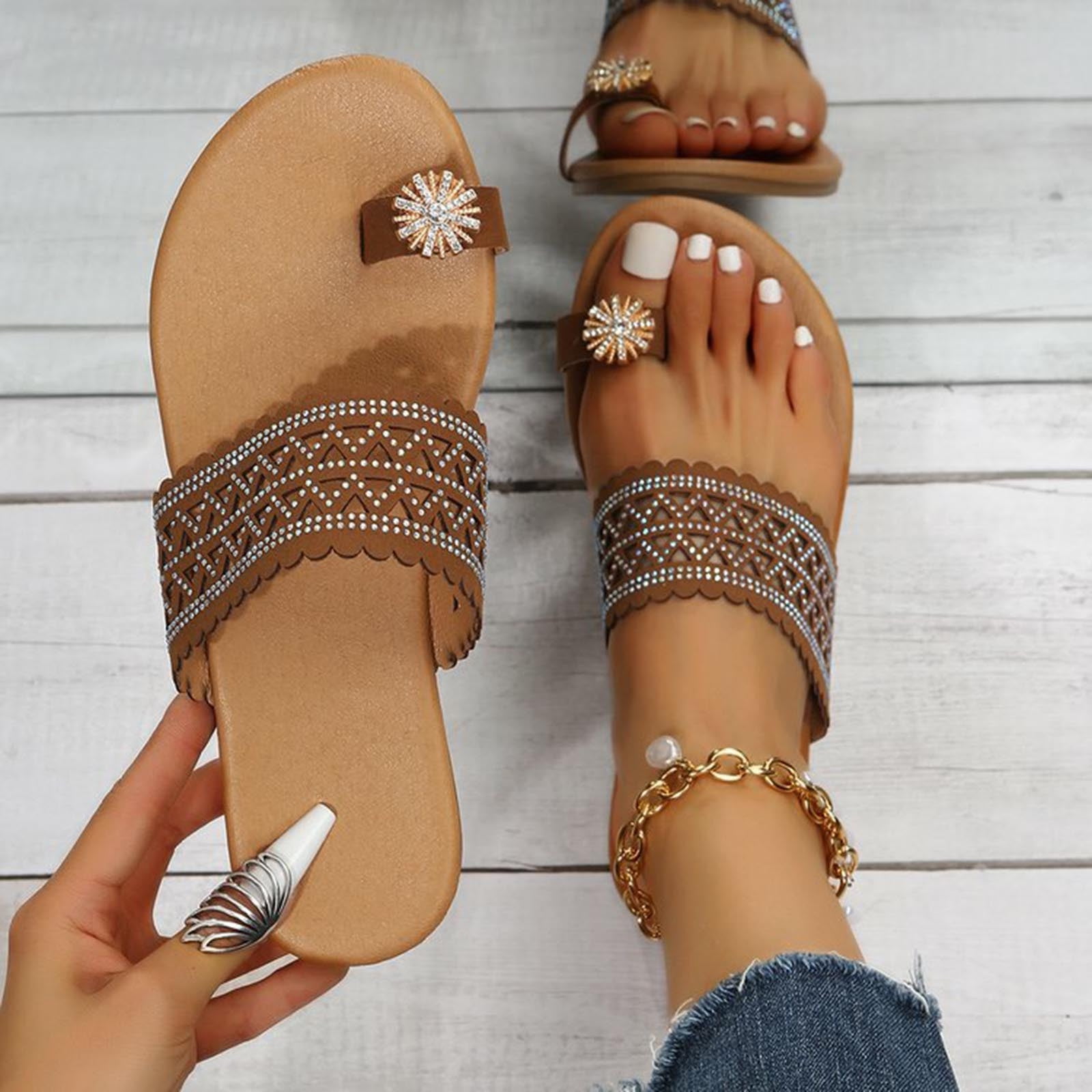 Reef Sandals for Woman Summer Women Open Toe Beach Sandals Roman Casual Flat Shoes Slippers Flip Flops Ladies Wedge Sandals on Clearance Walmart