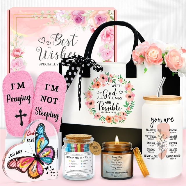 Set de regalo Saineron para mujer cristiana con frasco de versículos bíblicos y más