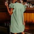 thumbnail image 3 of ShomPort Ruffle Sleeve Cute Dress for Women Summer Loose Mini Dresses V-Neck Pleated Sundresses, 3 of 7