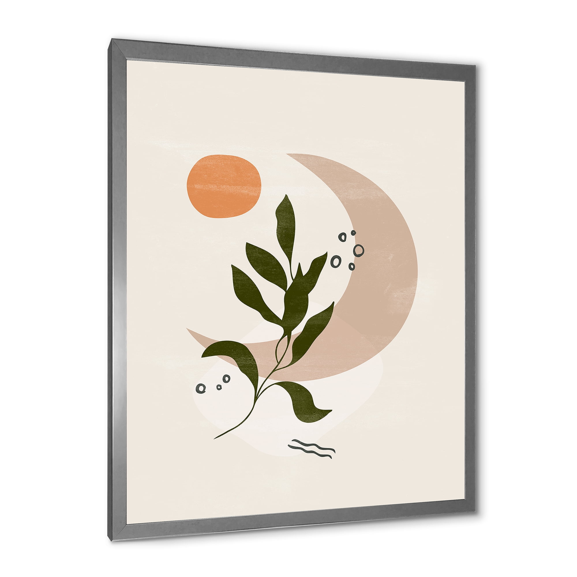 Designart 'Abstract Geometrical Leaf With Moon I' Modern Framed Art Print