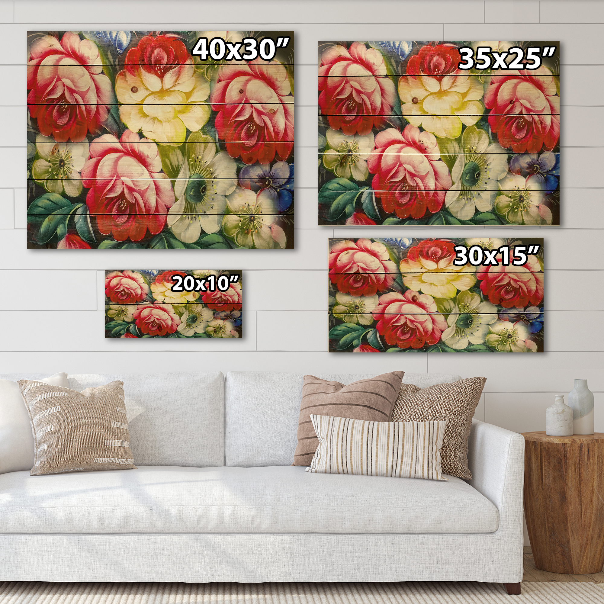 Designart 'Vintage VIbrant Yellow and Red Flower Still Life I' Traditional Print on Natural Pine Wood