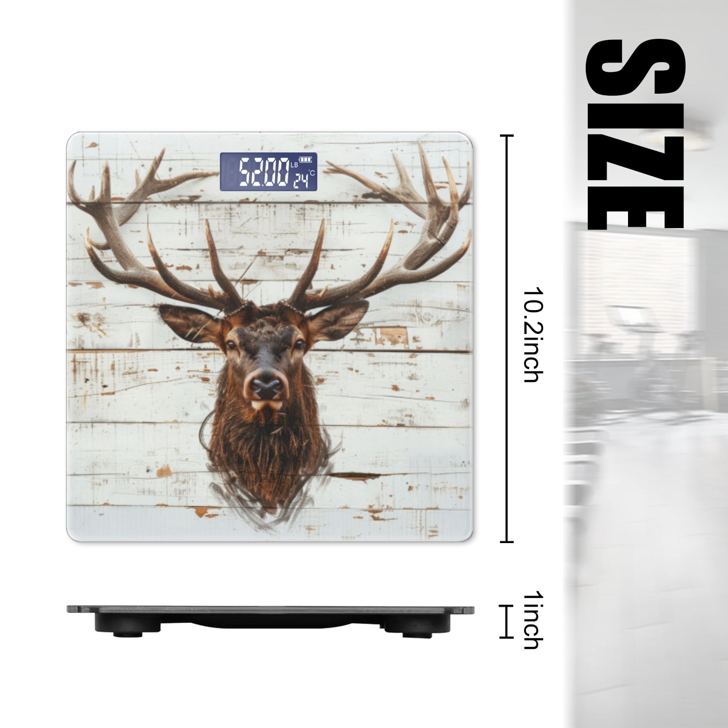 High Precision Body Weight Scale Smart Bathroom Scales with Large LCD Display(400lbs),Decorative for Bedroom-White Wooden Wall With Painting Of Deer Head