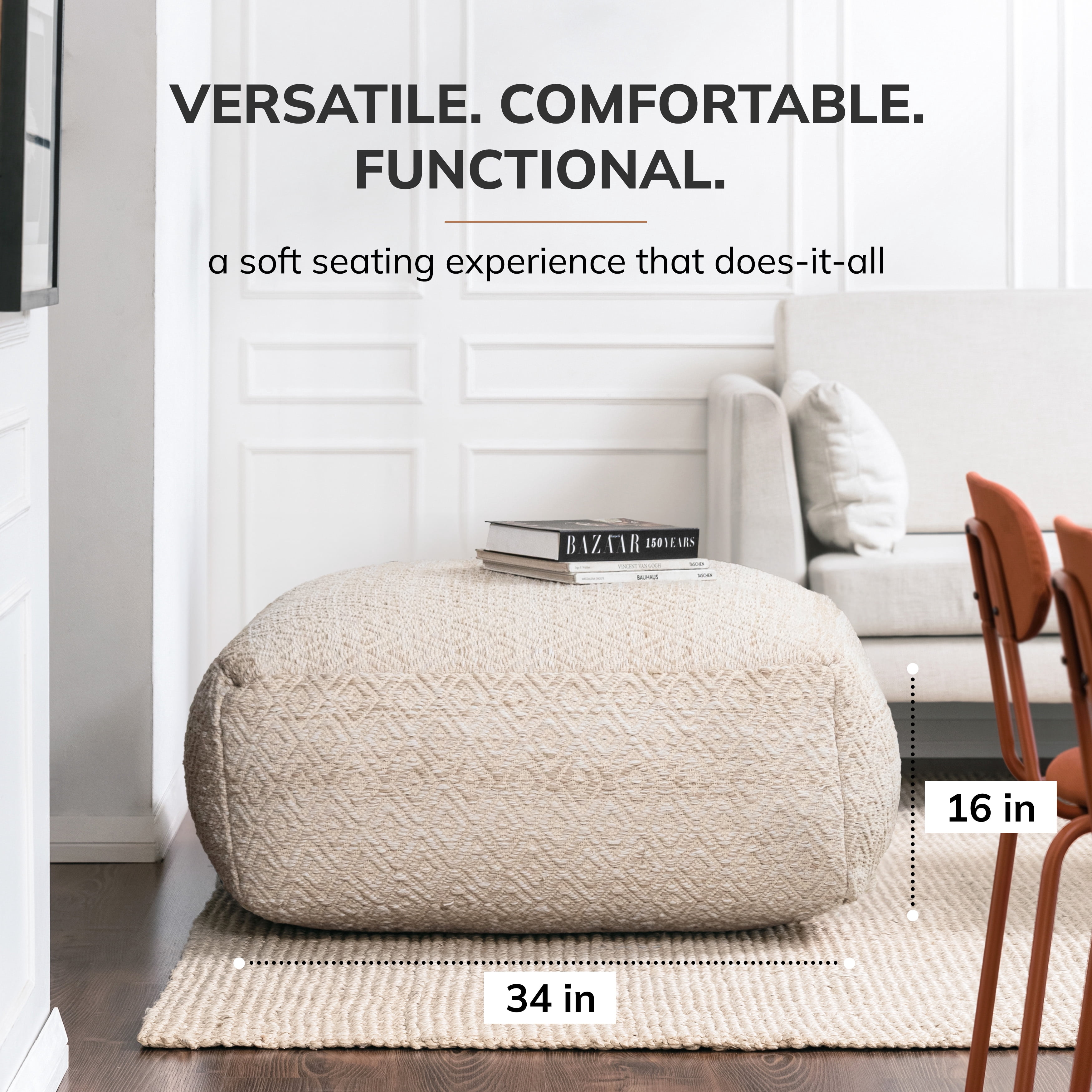 Anji Mountain Tawny Beige Cotton Polyester Square Poufs