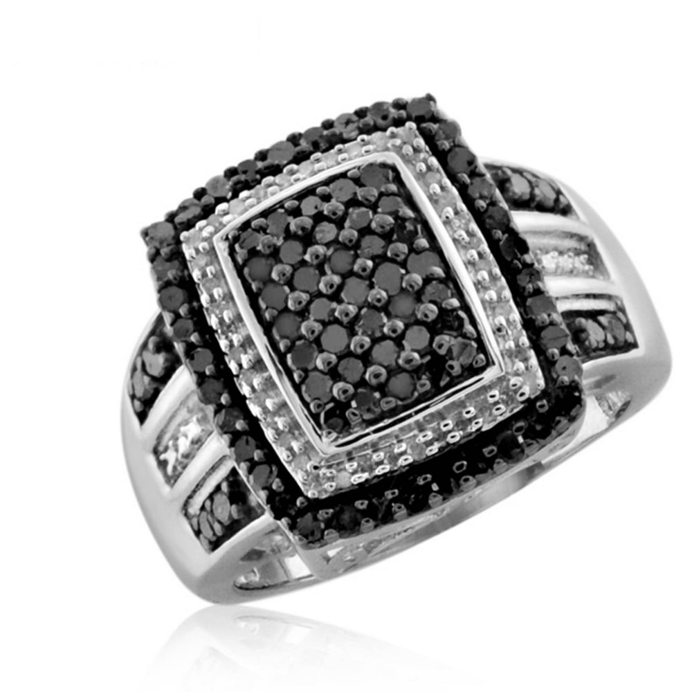JewelersClub - 1.00 CTW Round cut Black & White Diamond Rectangle Shape ...
