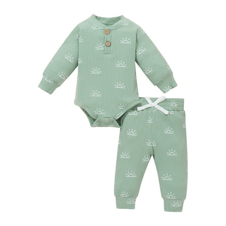 

LisenraIn Newborn Infant Baby Boys Girls Clothes Knitted Ribbed Long Sleeve Bodysuits Casual Pants Outfits