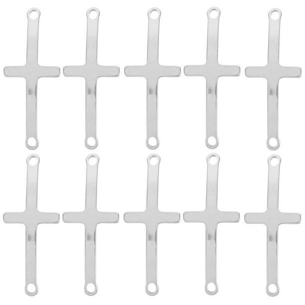 10 piezas de acero inoxidable en forma de cruz colgante DIY accesorios de fabricación de joyas para collar pulsera (plata)