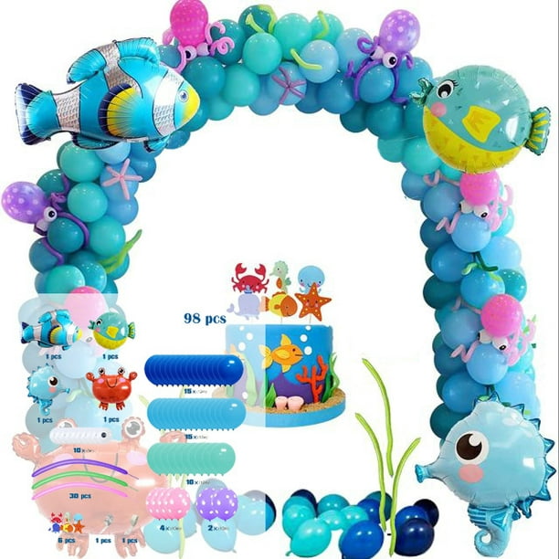 ShenMo Sea Theme Birthday Decorations, 98 Pieces Sea Birthday Decorations  with Happy Birthday Banner, Ocean Animals Balloon Birthday Party  Decorations for Boys Girls 