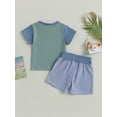 thumbnail image 4 of Bagilaanoe 2pcs Toddler Baby Boy Short Pants Set Contrast Color Short Sleeve Print T-Shirt Tops + Shorts 6M 12M 18M 24M 3T 4T Kids Casual Summer Outfits, 4 of 8