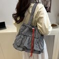 thumbnail image 6 of Fashionable Geometric Print Shoulder Bag Roomy Unisex Canvas Underarm Purse Ruffle Plaids Design for Travel Shopping, 6 of 9