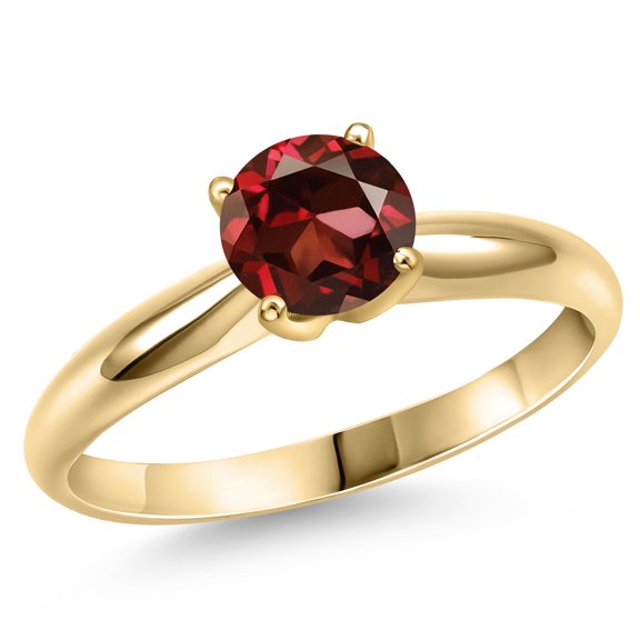 Gem Stone King 14K Yellow Gold Red Zirconia Engagement Ring for Women | 1.20 Cttw | Round 7MM | Gemstone Birthstone | Size 9