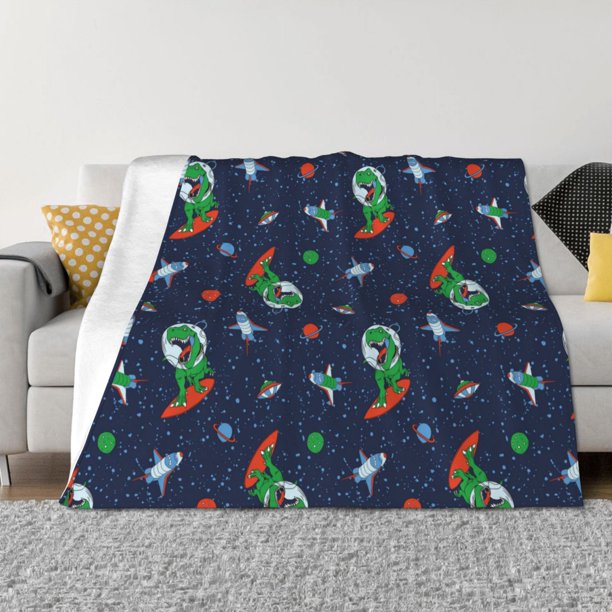 Balery Dinosaur Astronaut Manta de Franela con Dibujo, Lujo Ultra Suave y Cálido, Antipelusa y Resistente a las Arrugas para Cama, Sofá, Camping -50"x40"