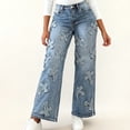 thumbnail image 6 of LWavelet Womens Cross Pattern Wide Leg Jeans High Waisted Daily Casual Denim Pants Light Blue 2XL, 6 of 6