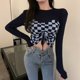 thumbnail image 3 of Camisetas de retazos ajustadas de dos piezas falsas con parte superior corta para primavera y otoño, nuevas camisetas Y2K de manga larga con cordón, ropa de moda sexy para mujer, 3 of 5