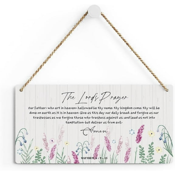 Wood Sign 5x10 Inch Wall Art Christian Rustic The Lord'S Prayer Bible Verse Wood Decor Sign Matthew 69 13 Scriptures Wood Sign Hanging Door Sign Decorative Wood Sign Home Decor Gift For Women Men