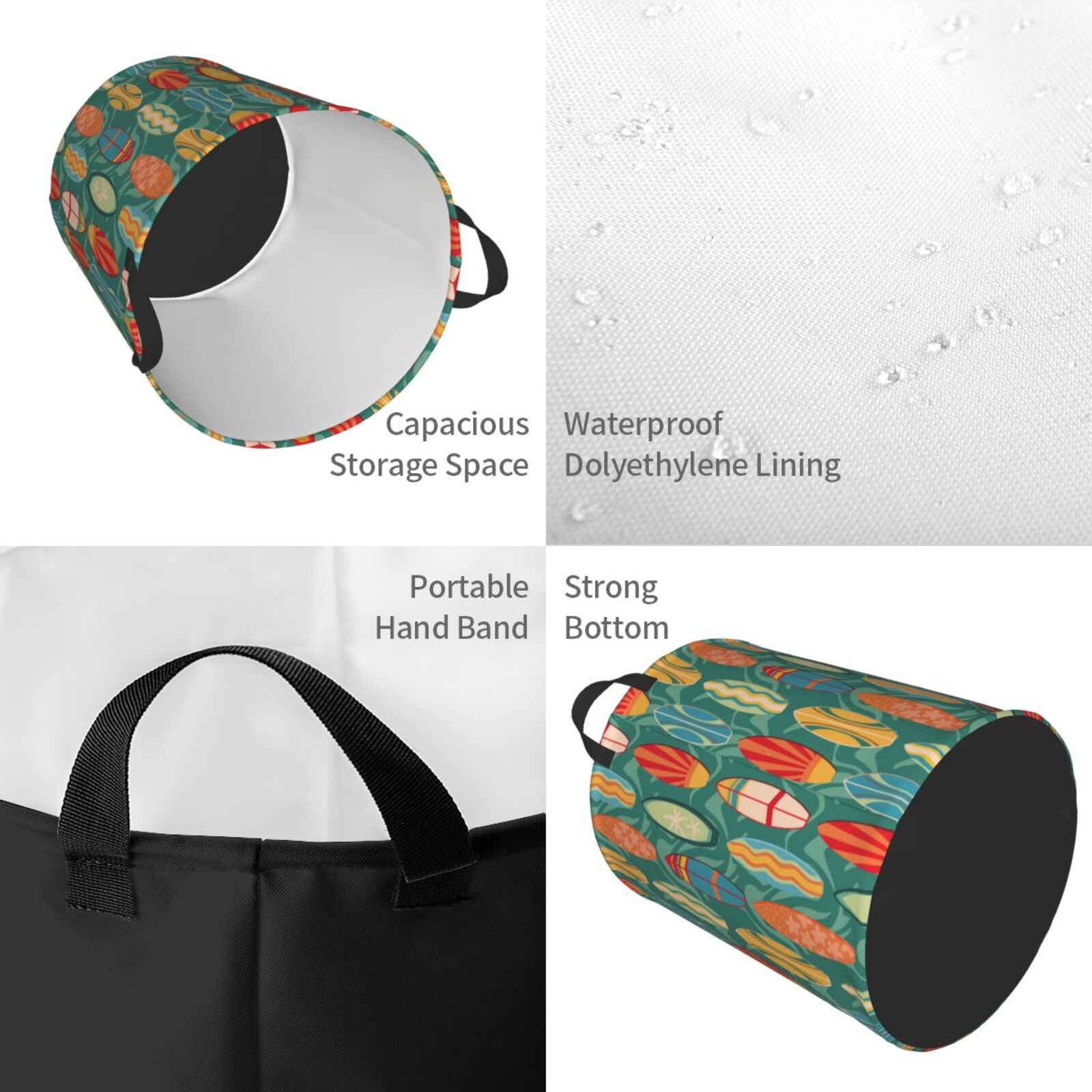 Large Laundry Basket with Handles - colorful surf boards Kids Baby Dirty Clothes Laundry Hamper for Bedroom Aesthetic