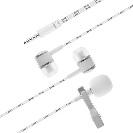 Mini Tie Lapel Clip-on Wired Stereo Condenser Microphone Mic 3.5mm Jack with Dual Earphones (L & R) for Smartphone PC Laptop Chatting Singing Karaoke Live
