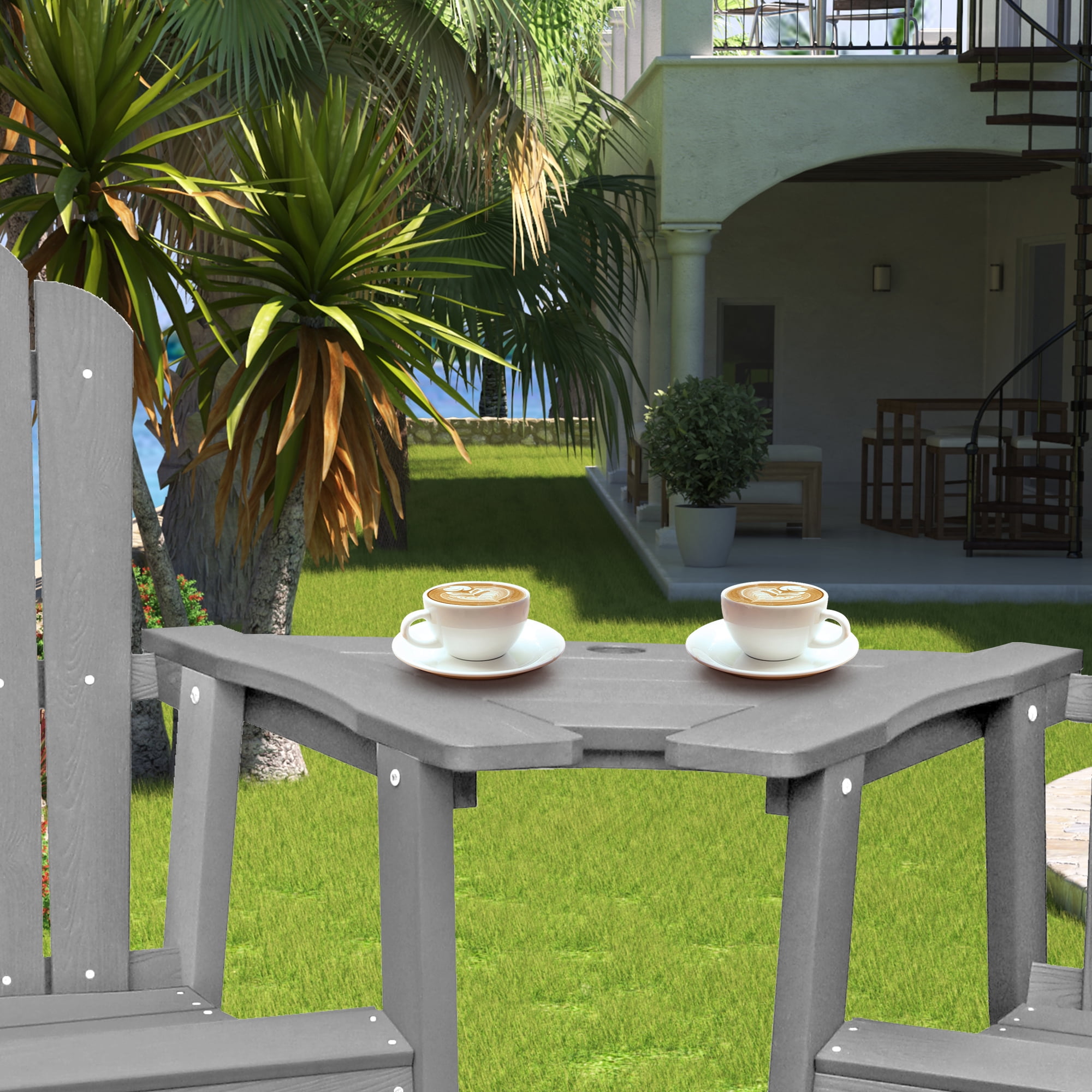 Connecting Tray Table, HIPS Polywood, Weather-Resistant, Umbrella Hole, Outdoor Patio Furniture
