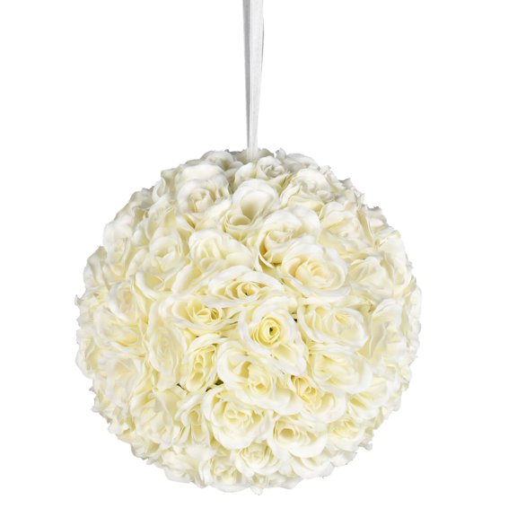 Vickerman 12" Artificial White Rose Ball.