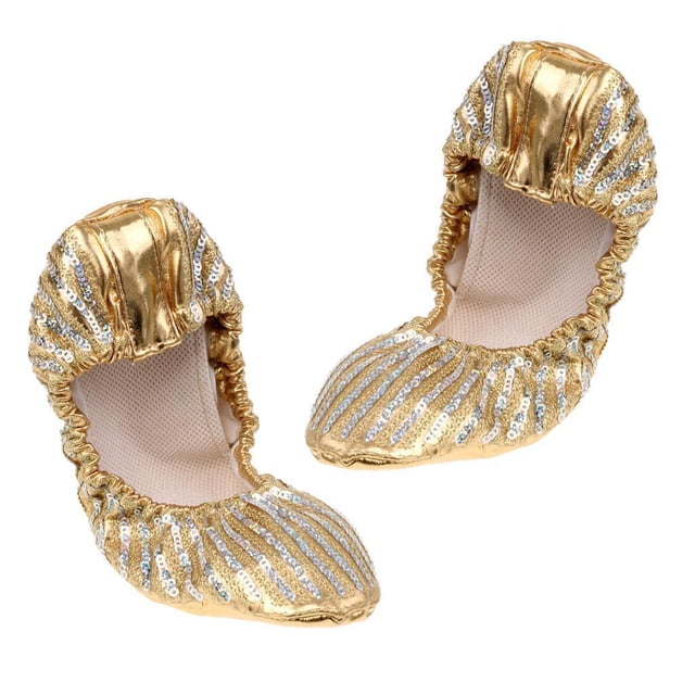 1 par de Danza del vientre de ballet de material cuero PU dorado Yinane Zapatos de Danza