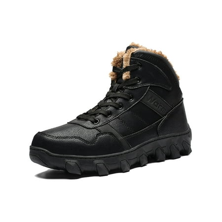 Men Hiking Boots with Fur Lined Comfortable Warm Winter Lace Up Snow (Best Mens Snow Hiking Boots)