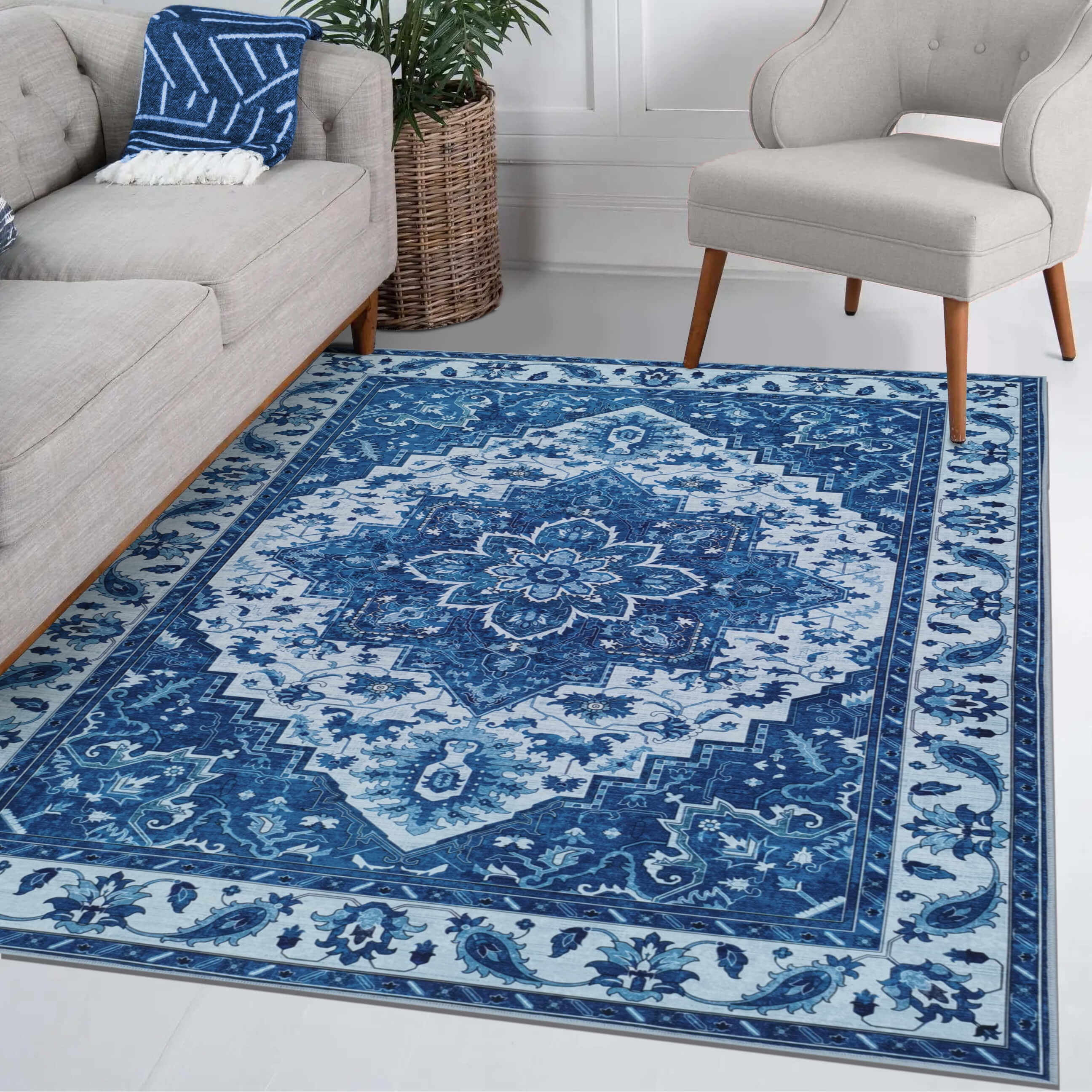Deerly 5x7 Rug Washable Area Rugs for Living Room, Non Slip Large Rug for  Bedroom Dining Room, Low-Pile Kid & Pet Friendly Distressed Carpet Print