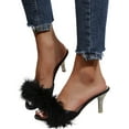 thumbnail image 3 of ZTTD Ladies Fashion Solid Color Plush Decoration Large Size High Heel Sandals and Slippers Black, 3 of 9