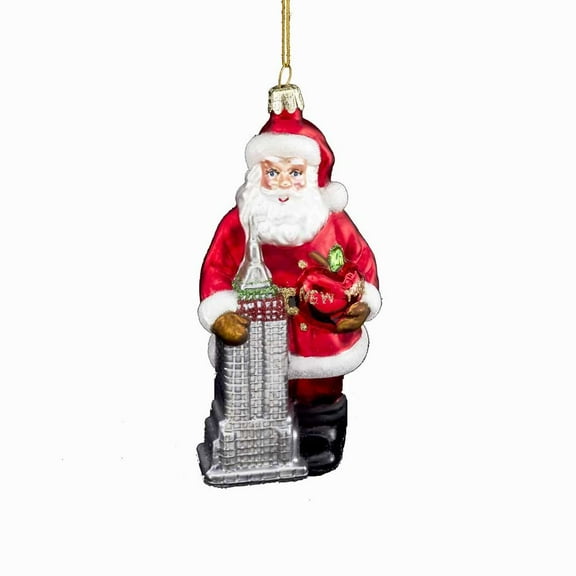 Noble Gems Kurt Adler 5-1/2-Inch Glass Santa with Empire State Building Ornament