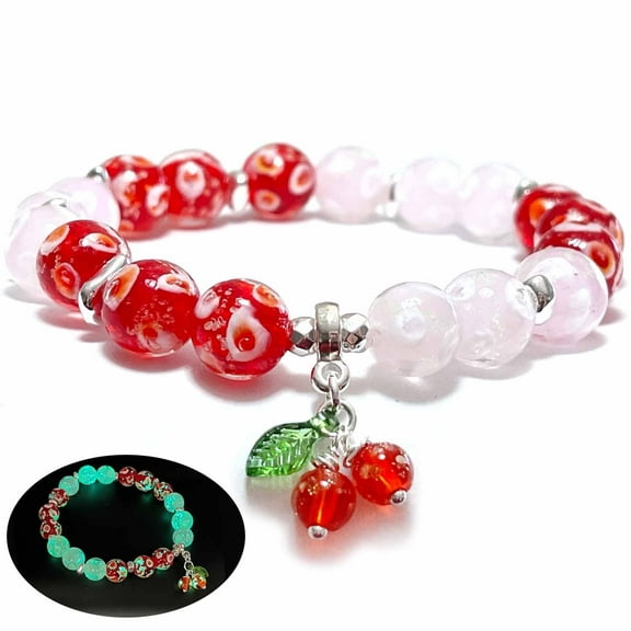 Multicolor Glow in The Dark Firefly Beads Bracelet, Handmade in USA, Colorful Luminous Murano Glass Beaded Bangle Bracelets, Healing Bracelet for Women Stress Relief Gift
