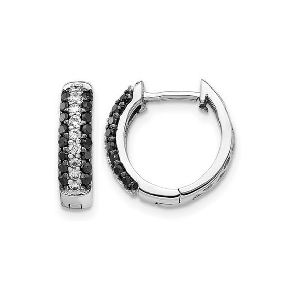 1/2 Carat (Ctw) Black and White Diamond Hoop Earrings in 14K White Gold for Women