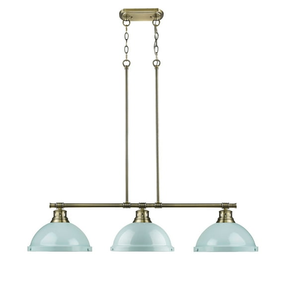 Yep by Golden Lighting Duncan 3-light Island Light in Aged Brass and Seafoam shade