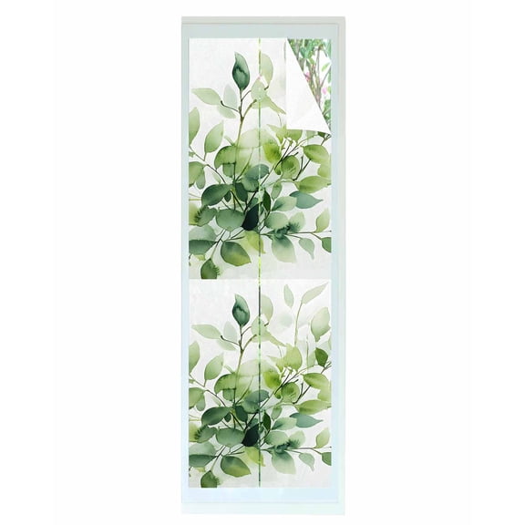 Window Privacy Film Botanical Eucalyptus Stained Glass Window Film Decorative Sun Block Window Cover Spring Watercolor Landscape Window Clings Static Adhesive Sticker for Bathroom 17.7"x78.7"