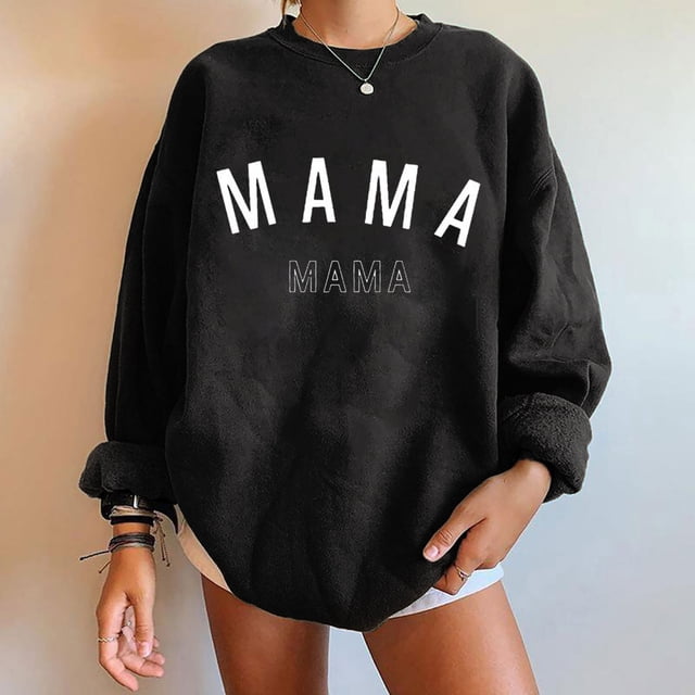 Qertyioot Longues Chemises à Manches pour Femmes, Mode Femmes Confortable Décontracté Chandail à Lettres Imprimé T-Shirt à Col Rond Blouse Hauts