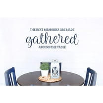 Best Memories Gathered Around Table Kitchen Wall Art Decal - Living Room Wall Sticker - Family Quotes Wall Decor - Dining Room Wall Sticker - Quotes Wall Decor for Living Room - 23x9- Inch, Deep Blue