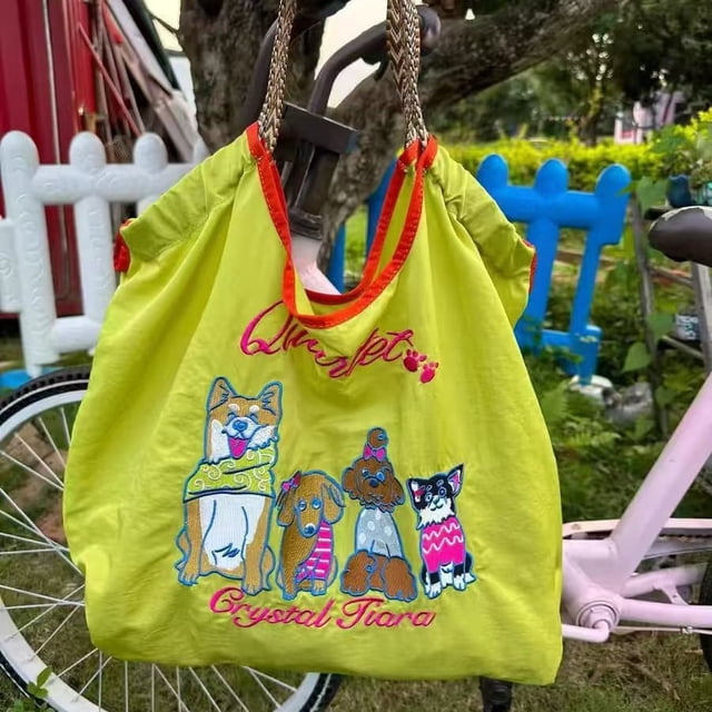JennyShop Bolsa Japonesa, Nylon Embroided Eco-friendly Shopping Bag, Casual Y Versátil De Un Hombro Cruzado Para Mujeres