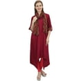thumbnail image 2 of Bimba Women's Maroon Rayon Kurta With Scarf Asymmetrial Hem Designer Dress - 4, 2 of 3