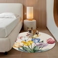 thumbnail image 3 of Colorful Tulips Floral Round Rug 3ft Washable Circle Entryway Rugs Non Slip Modern Art Watercolor Pastoral Area Rug Indoor Floor Carpet for Bedroom Kitchen Living Room Home Office Dining Room Nursery, 3 of 8